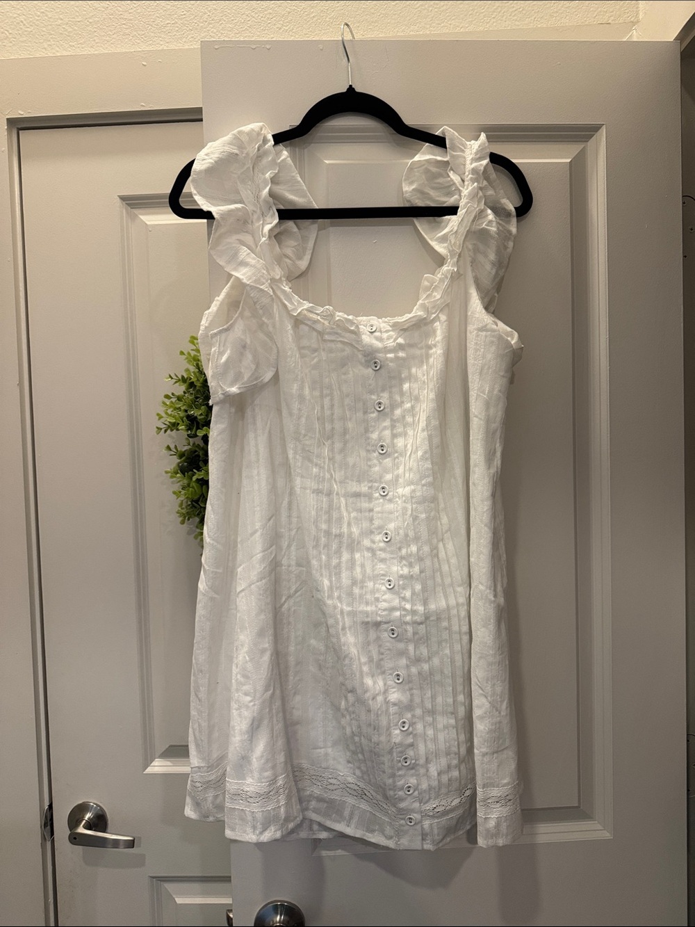 White Ruffled Sleeve Button-Front Sundress